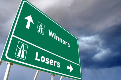 Traffic sign for Winners or Losers - business concept